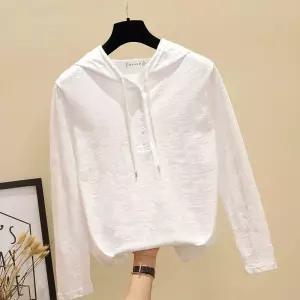 여름 후드티셔츠 얇은 캐주얼 봄 S 긴팔티 흰색 여성