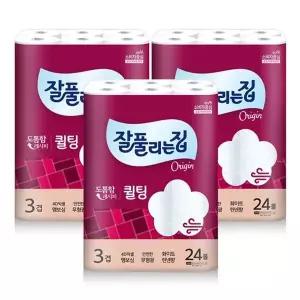 잘풀리는집 퀼팅 3겹 광폭 화장지 너비107mm 30M x 24롤 3팩