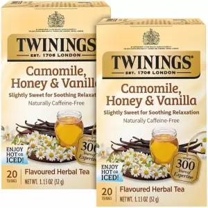 Twinings 카모마일, 허니  바닐라 허브 티 - 천연 카페인 프리 카모마일 티백 개별 포장, 20개 (2팩)