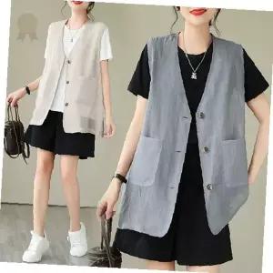 여성 망사 매쉬 버튼 민소매 조끼 여름 레이어드 캐주얼 루즈핏 데일리 가벼운