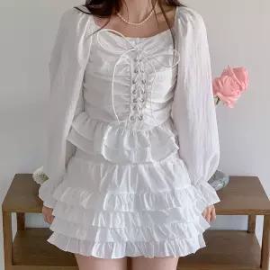 여자 코르셋 셔링 스모크 프릴 퍼프 러블리 블라우스