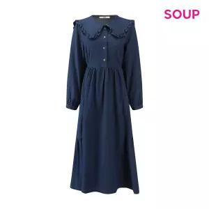 [롯데백화점]SOUP 프릴 빅 카라 백 스트링 플레어 데님 롱 원피스 S63OP05