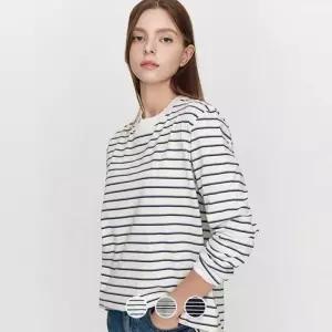 백화점 지오다노 여자 긴팔티 루즈핏 멀티 스트라이프 저지 긴팔 티셔츠 325909