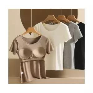 노브라티 브라티셔츠 캡내장 티셔츠 반팔티 면 스판 반팔 반팔티 티셔 캡내장 셔츠 여름반팔 노 프