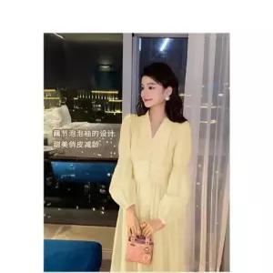 원피스 치마 여친 롱 빈티지 봄 캐주얼 A라인 연노랑 프렌치 빅 사이즈 브이넥 러블리 SPO마켓1