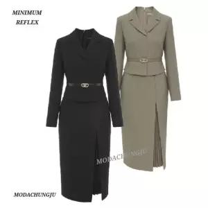 [미니멈]MD 플리츠 슬릿 투피스형 카라 원피스  MD MZAAWO2310BK