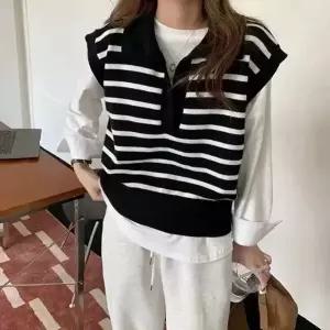 레이디스라인패턴 무늬 올데이 패턴 스웨터 패딩베스트 BKB1+7LCV