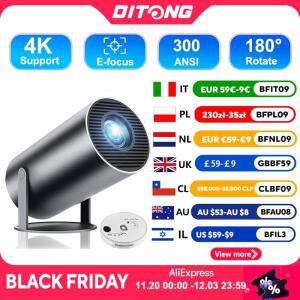 디통 HY300 플러스 LED 프로젝터 휴대용 4K 안드로이드 LED 비디오 홈 시어터 시네마 폰 미니 영화 프로