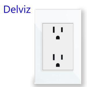 Delviz 미국 표준 전원 콘센트, AC 110V~250V, 120mmx72mm 강화 크리스탈 유리 패널, 전기 플러그 15A 벽면