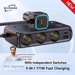 고품질 업그레이드 171W/128W 차량용 충전기 어댑터 9 in 1 시가 라이터 분배기 PD30W/QC 3.0 독립 스위치