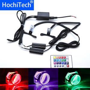 자동차 오토바이 헤드 라이트 프로젝터 개조 용 무선 리모컨과 멀티 컬러 RGB 악마의 눈, 눈