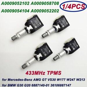 타이어 압력 센서 TPMS, 메르세데스 벤츠 E 클래스 w213 CLS BMW G30 G11 용, 433MHZ 0009052102 36106887140, A0009052102, 1/4