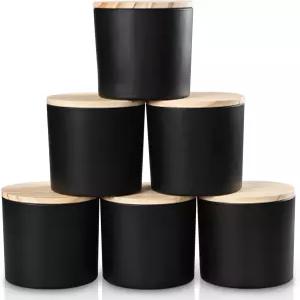 양초 제작용 두꺼운 병 6개 나무 뚜껑이 있는 빈 10온스 용기 매트 블랙