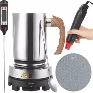 핫 플레이트가 포함된 캔들 만들기 키트 초보자를 위한 왁스 멜터가 소이 세트 모조 목재 곡물 붓기 냄비