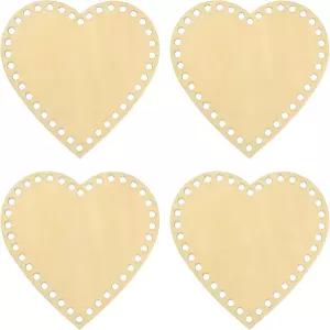 파티킬 6인치 x 크로셰 바구니 바닥 4Pcs 하트 모양 빈 뜨개질 나무 받침대 DIY 공예 직조 제작 용품 홈