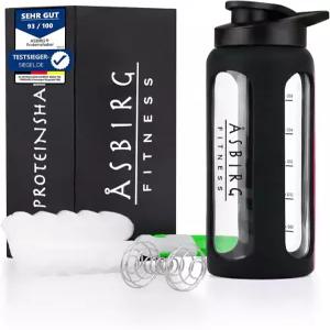 피트니스 24온스 유리 단백질 셰이커 병 - BPA 프리 누수 방지 뚜껑 스테인리스 스틸 믹싱 볼 실리콘