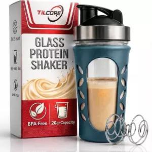 단백질 혼합 및 쉐이크를 위한 틸코어 유리 쉐이커 병 - 635ml 20온스 BPA 프리 누수 방지 내구성이 뛰어난