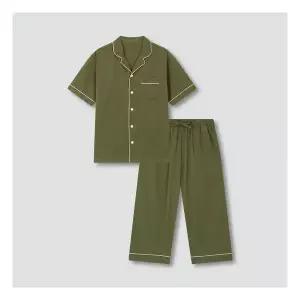 JAJU/자주 남 코튼 시어서커 7부 파자마 세트_카키