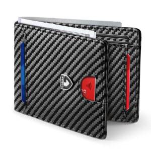 남성용 GSOIAX 슬림 지갑 RFID 차단 이중폴드 카본 파이버 프론트 포켓 11장 카드 홀더 미니멀리스트 남성 기프트 박스(카본 블랙) 포함