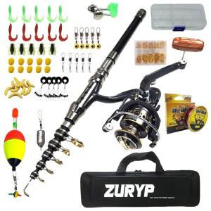 Auybuig 낚시 세트 바다낚시 낚싯대 투척 원투 1 8M 2 1M ~3 0M 탄소 신축 로드 스피닝 릴 미끼 낚시줄 포함 담수용 양용 초보자용 수납 가방과 바다 강 구멍낚시 바위낚시 제방
