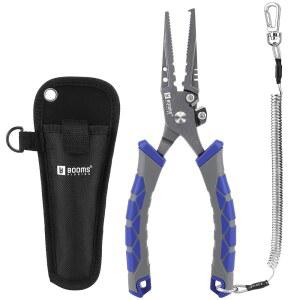 Booms Fishing XW12 피싱 플라이어 고탄소강 바늘 제거 후크를 떼어내고 스플릿링 오프너 추 파쇄용 뒤손 로프와 전용 나일론 케이스 포함 8 5인치