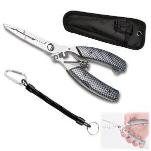 TANGRUl 피싱 플라이어 낚시 16CM 다기능 바늘 제거 라인 커터 스플릿 링 3CR13 강재 ABS 핸들 방청 경량 보관 케이스 포함 낙하 방지 체인