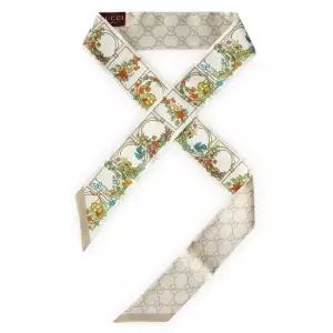 MUST IT_ 여성 애니멀 앤 플로럴 프린트 실크 스카프 베이지) 777352 3G001 9300