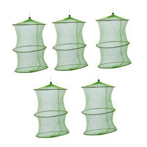 BRIGHTFUFU 5개 접이식 낚시 네트 물고기 새우용 메쉬 케이지 잡이 바구니 잠수용 담수용 겸용 편리한 로프 포함