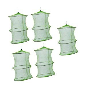 Gogogmee 간이 어호 삼중 링 물고기 트랩 케이지 네트 신축식 내구성 낚시 바구니 어획망 먹이 보관용 도구 애호가용 아웃도어 씬 5개 세트