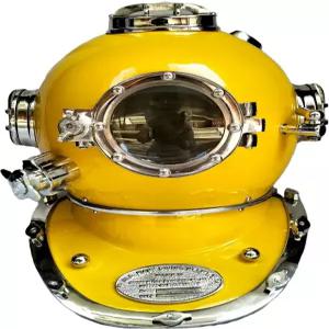 빈티쿠에 앤티크 다이버 헬멧 스쿠버 다이빙 장비 빈티지 미 해군 수집품 복제 홈 데코 옐로우 마감 18인치