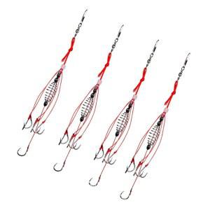 DEARMAMY 잉어 낚시 미끼 훅 6연 스프링 피더가 달린 고탄소강제 바늘 4개 세트, 재사용 가능한 박스에 담긴 소우교 게용 타클 액세서리