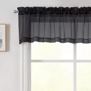 창문용 블랙 밸런스 14인치 길이의 시어 커튼 2팩 주방 카페 욕실 지하실용 모던 솔리드 미니 작은 각각