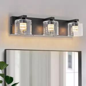 욕실 LED 배니티 조명기구 5가지 색상 온도 조절 거울 복도 거실 위 블랙 3-라이트