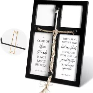 플라워 세 가닥의 결혼식 코드 17x23 로프와 성경 구절이 있는 나무 유니티 크로스 및 리셉션 벽을 위한