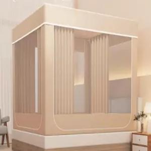 침대위 텐트 사각 난방용 슈퍼싱글 퀸 패브릭 그린 수면 보온 방충 모기장텐트 원터치