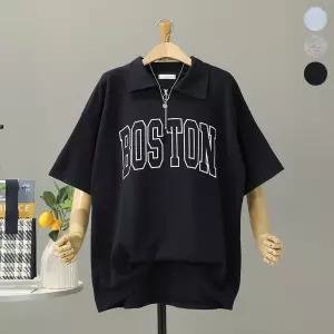 [모노시크] 더블루 보스턴 카라 반집업 반팔 티셔츠_MNTG629