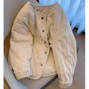 가을 겨울 여성 코듀로이 패치워크 플라워 퀼팅 패딩 루즈핏 코트