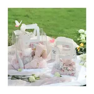 PVC 투명 쇼핑백 가죽 손잡이 리본포함 와인 답례품 구디백 비닐 간식 선물포장