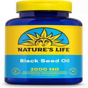 네이처 라이프 블랙 씨드 오일 2000mg - 니겔라 사티바 냉간 압착 티모퀴논 함유 오메가 6 9 공동 지지