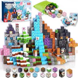 Va 헬스 마그네틱 블록 150PCS 마인크래프트 빌딩 수납 가방 포함 3세 이상 어린이용 STEM 장난감 4~8세