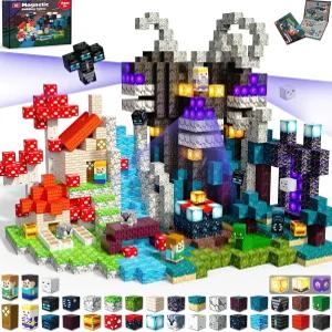 200 PCS 마그네틱 블록 - 어린이용 빌딩 조명 남아용 자석 큐브 쌓기 STEM 몬테소리 감각 장난감 3세 4 5 6