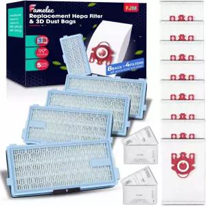 밀레 FJM 진공청소기 가방용 3D 에어클린 8개 및 헤파 50 필터 4개 컴팩트 C1 C2 모터 2개가 장착된 S241