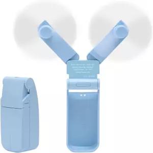 수파베어 휴대용 선풍기 여성 야외 여행용 개인용 미니 포켓 핸드헬드 USB 충전식 듀얼 헤드 2단 강풍 블루