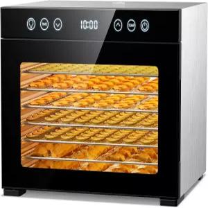 음식 탈수기 타이머 및 온도 조절이 가능한 과일 건조기 스테인리스 트레이 8개 조용한 작동 육포 허브