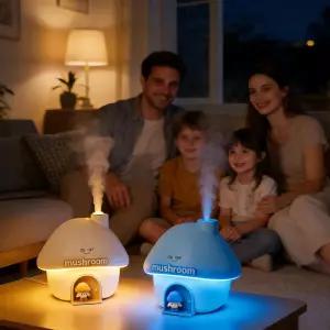 버섯 집 야간 조명이 있는 충전식 데스크톱 무소음 공기 가정 사무실 자동차 여행용 무지개 경사 USB