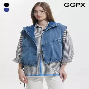 캐주얼 스트링 후드 데님 베스트 GQ3VT003F)