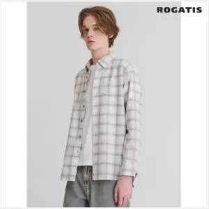 [로가디스] 코튼 미디엄 체크 셔츠 아이보리