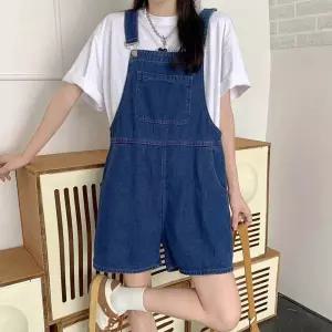 점프수트 데님 청 멜빵 데이트룩 진청 반바지 캐주얼 점프슈트 귀여운코디 점퍼 데일리 청 슈트 점프 수트
