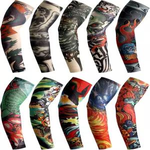 보아오 20개 남성용 쿨링 팔 소매 긴 손가락 없는 커버 미끄럼 방지 자외선 차단 선 임시 타투 슬리브