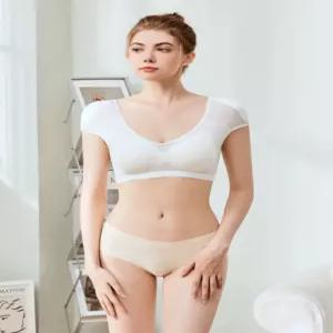 여성 어깨뽕 브라 브라탑 반소매 어깨패드 메쉬 인비저블 브이넥 이너웨어 노와이어 직각